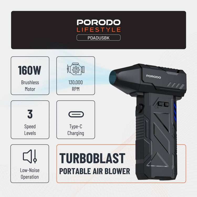 جت فن قدرتمند شارژی و قابل حمل Porodo Lifestyle TurboBlast مدل PDADUS ارسال فوری با پیکبرای تهران و ارسال سریع به سراسر ایران